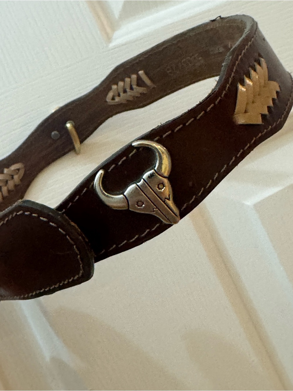 vintage Wrangler western kids' leather belt
 with Silver Bull Head Accent